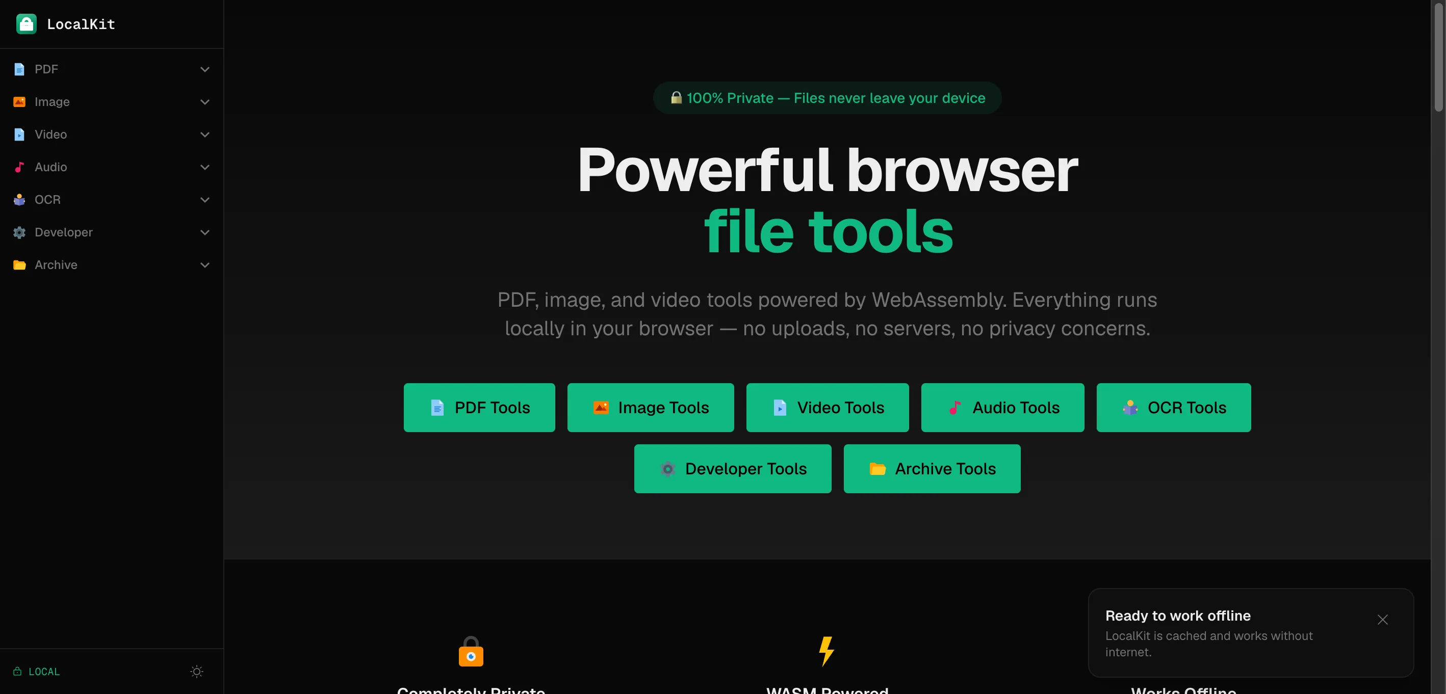 LocalKit tool dashboard